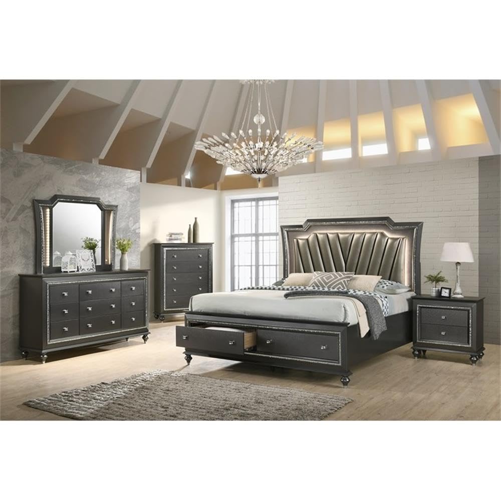 Acme Kaitlyn Metal Mirror with LED in Metallic Gray