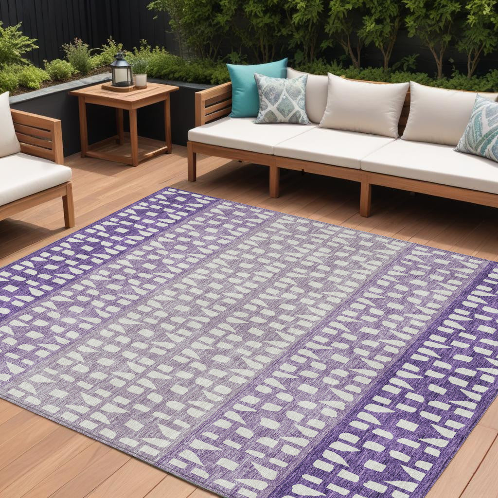 10 X 14 Purple Lavender And Ivory Geometric Washable Indoor Outdoor Area Rug
