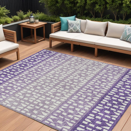 10 X 14 Purple Lavender And Ivory Geometric Washable Indoor Outdoor Area Rug