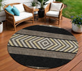 8 Black Ivory And Wheat Round Southwestern Washable Indoor Outdoor Area Rug