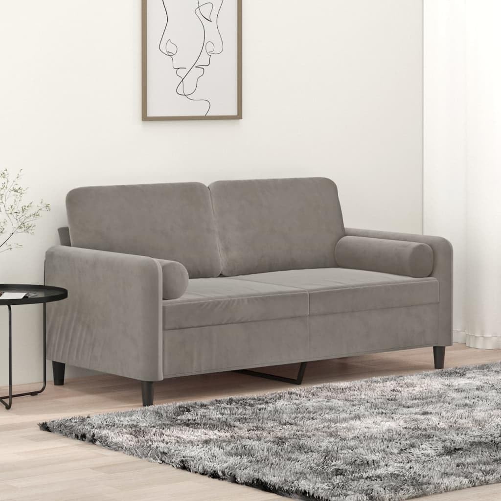 vidaXL Modern 2-Seater Light Gray Velvet Sofa with Pillows and Cushions, Sturdy Plywood and Metal Structure, Easy Assembly, Perfect for Home Decor