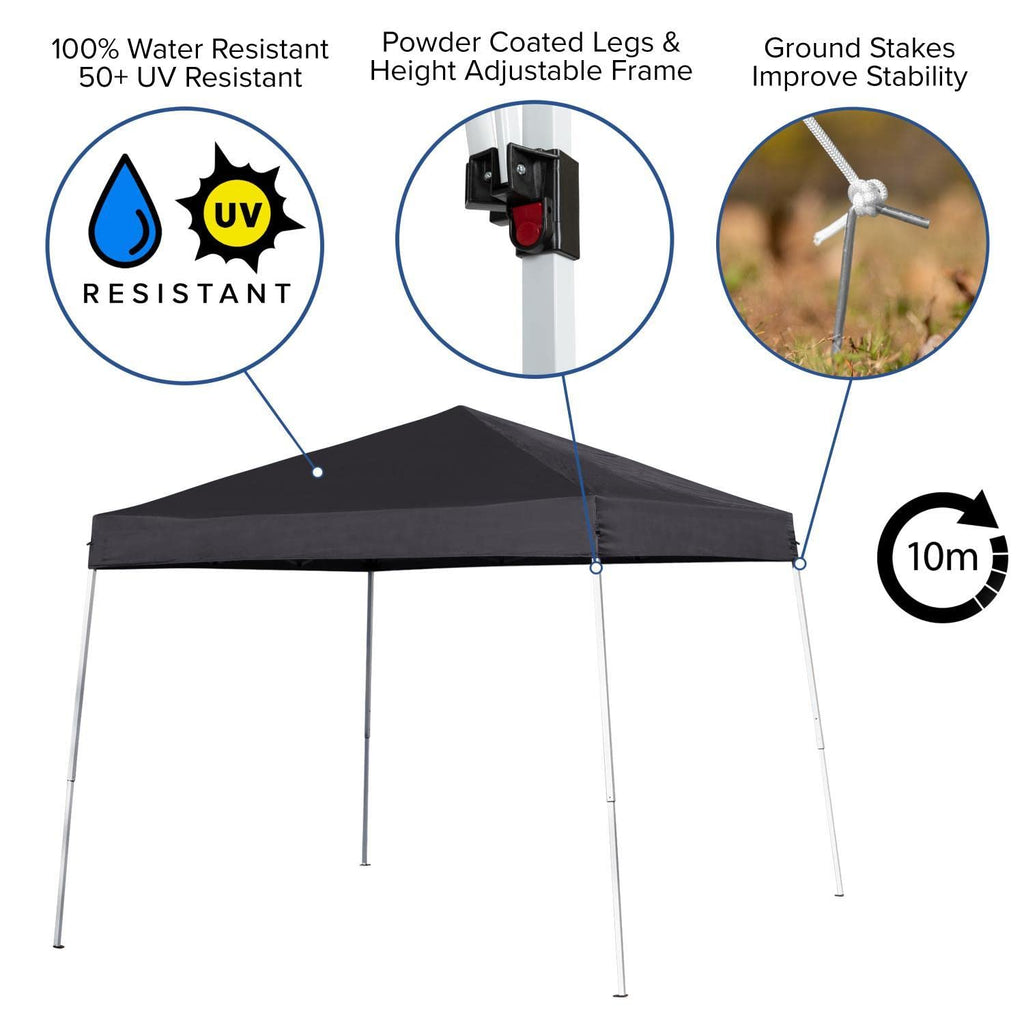 Flash Furniture Harris 8'X8' Black Outdoor Pop Up Event Slanted Leg Canopy Tent With Carry Bag