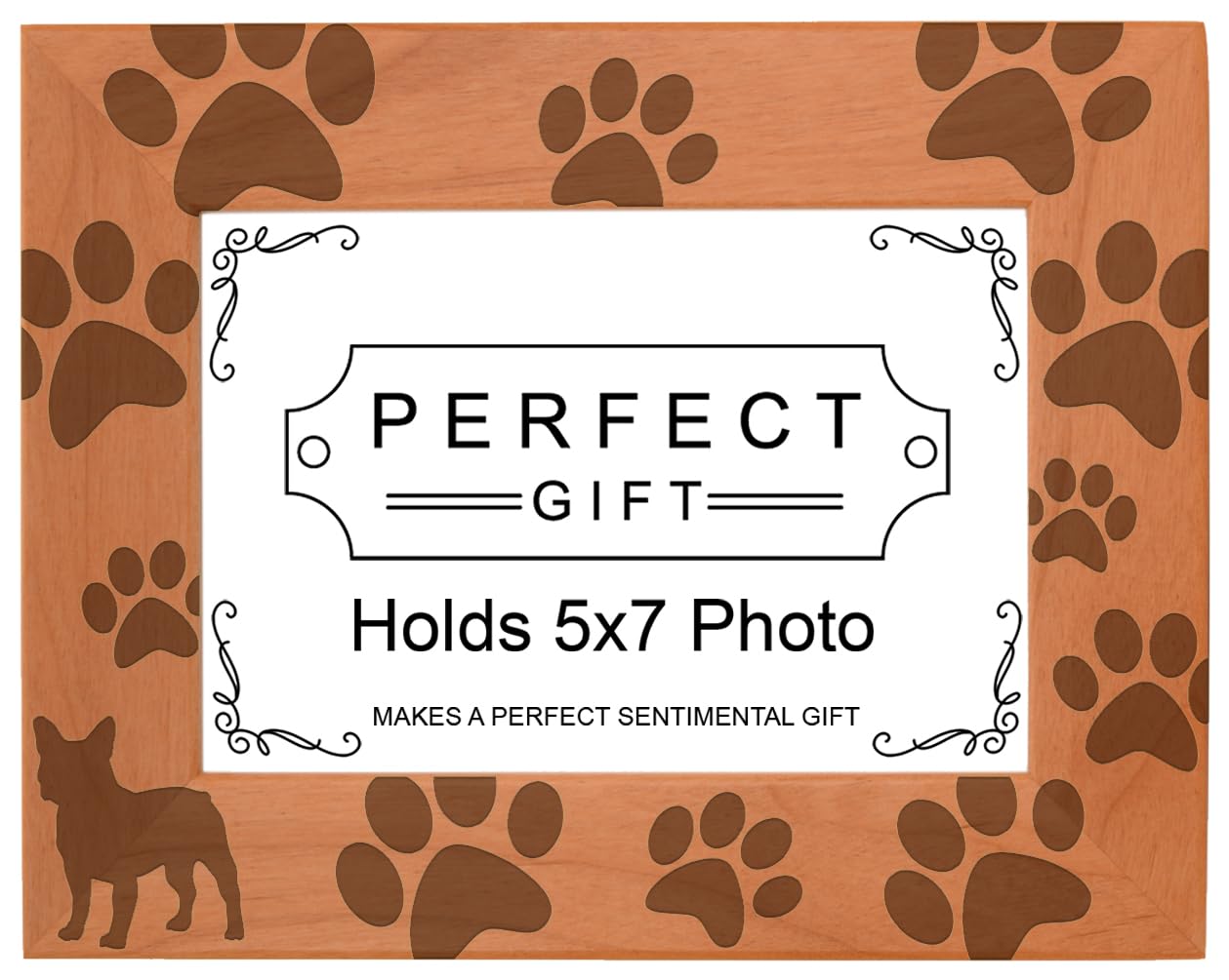 Gifts For All By Rachel Olevia Dog Lover Gift French Bulldog Paw Prints Natural Wood Engraved 5x7 Landscape Picture Frame Wood