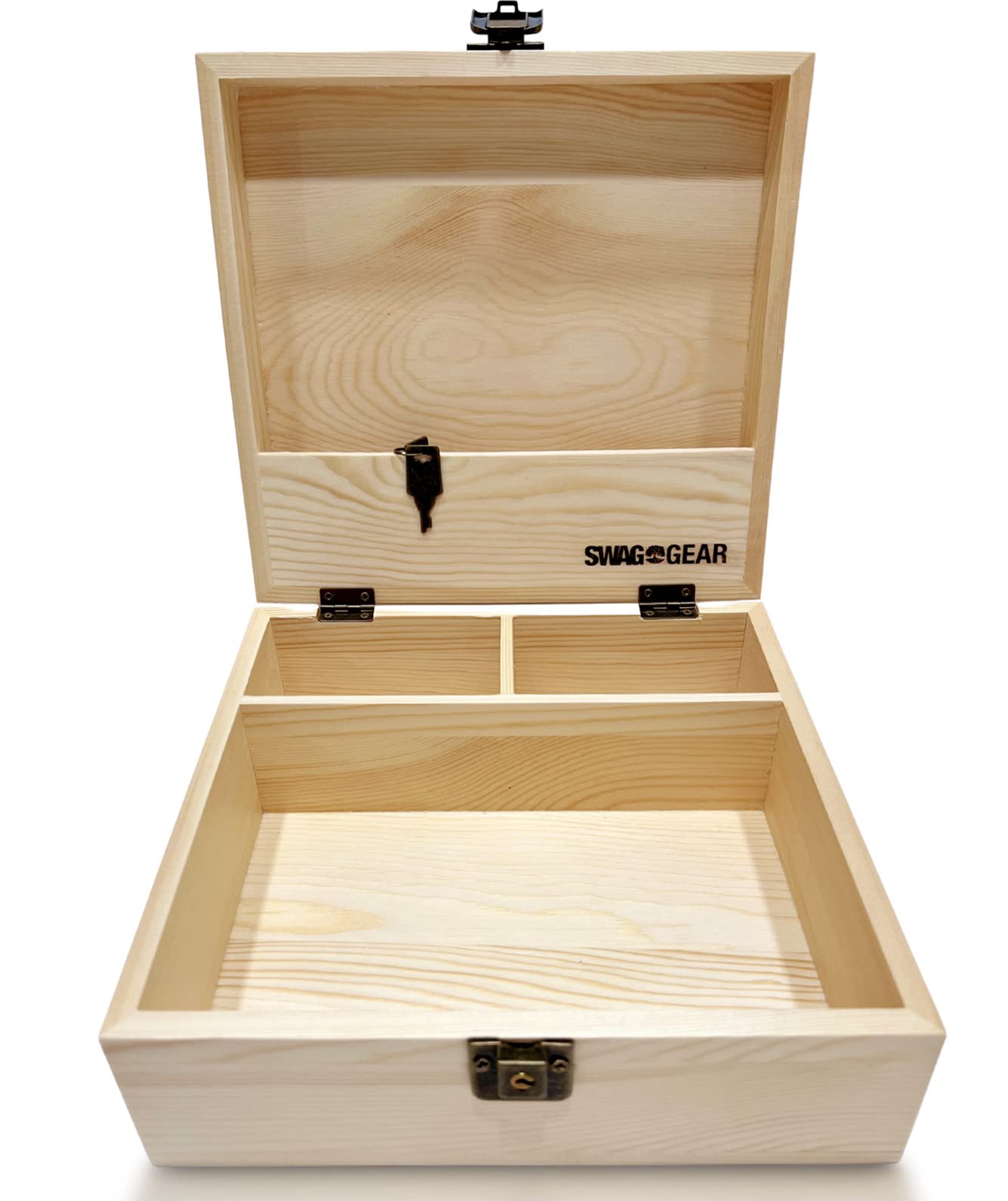 Swag Gear Wooden Keepsake Box with Lock and Storage Compartments Locking Wood boxes for Keepsakes Jewelry Knick Knacks Art Suppl