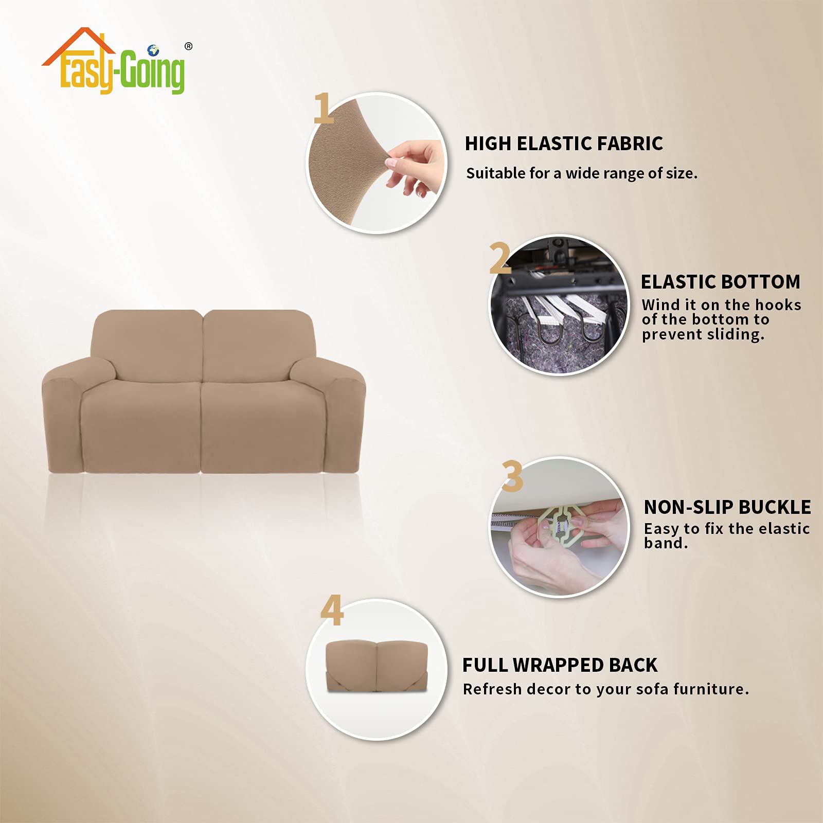 Easy-Going Oversized 6 Pieces Microfiber Stretch Sectional Recliner Loveseat Sofa Slipcover Soft Fitted Fleece 2 Seats Couch Cover Washable Furniture Protector With Elasticity For Kids Pet Camel