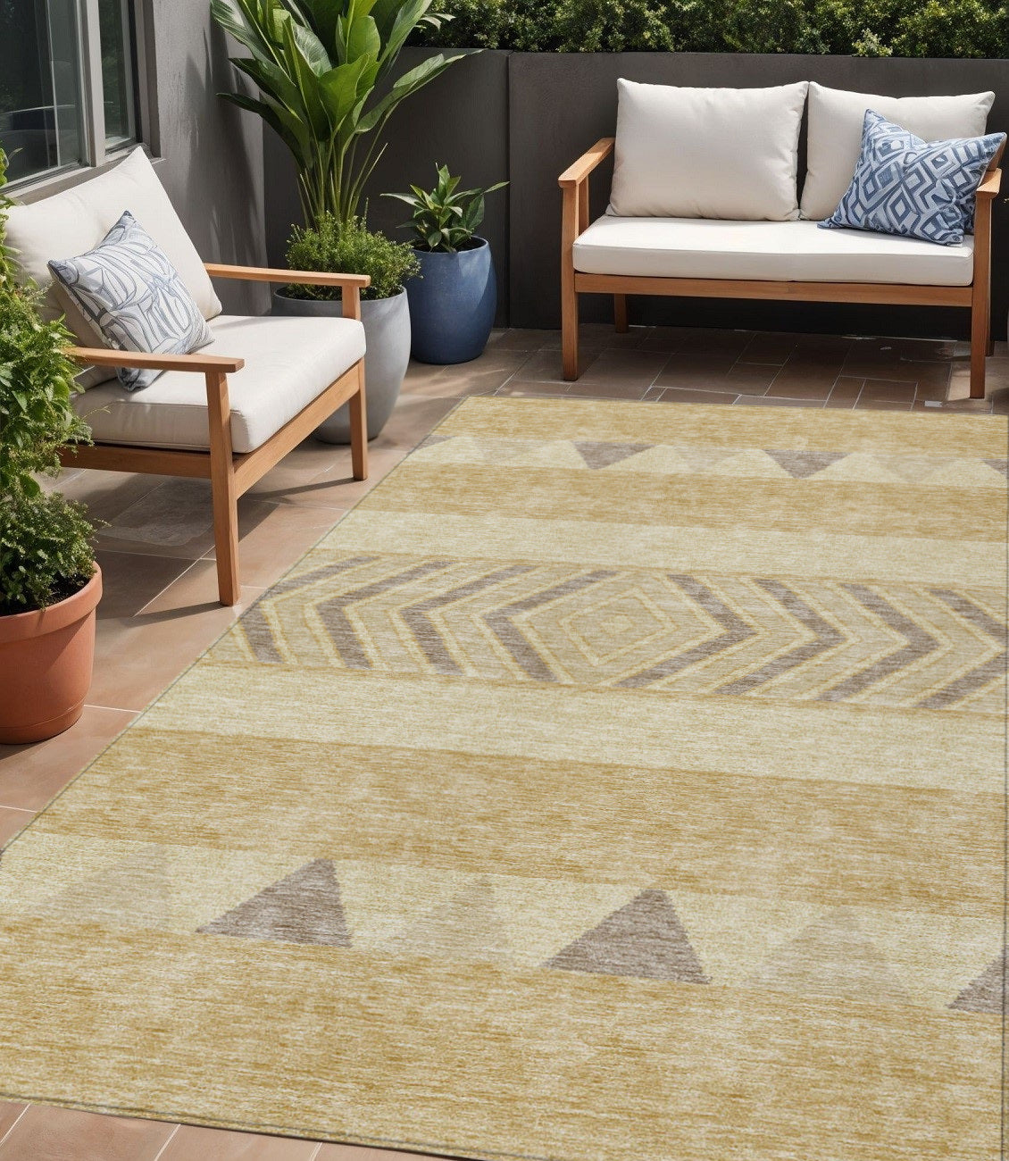 5 X 8 Gold Taupe And Beige Southwestern Washable Indoor Outdoor Area Rug