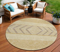 8 Gold Taupe And Beige Round Southwestern Washable Indoor Outdoor Area Rug