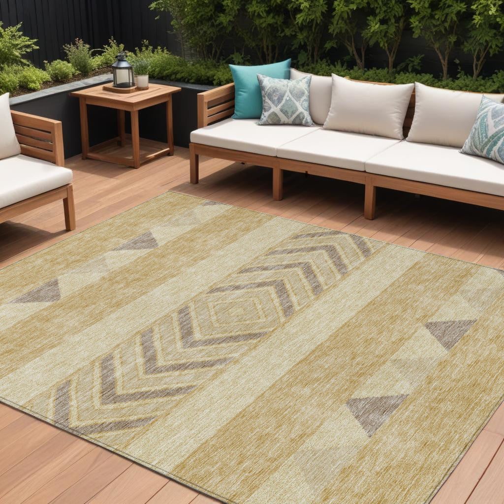 8 X 10 Gold Taupe And Beige Southwestern Washable Indoor Outdoor Area Rug