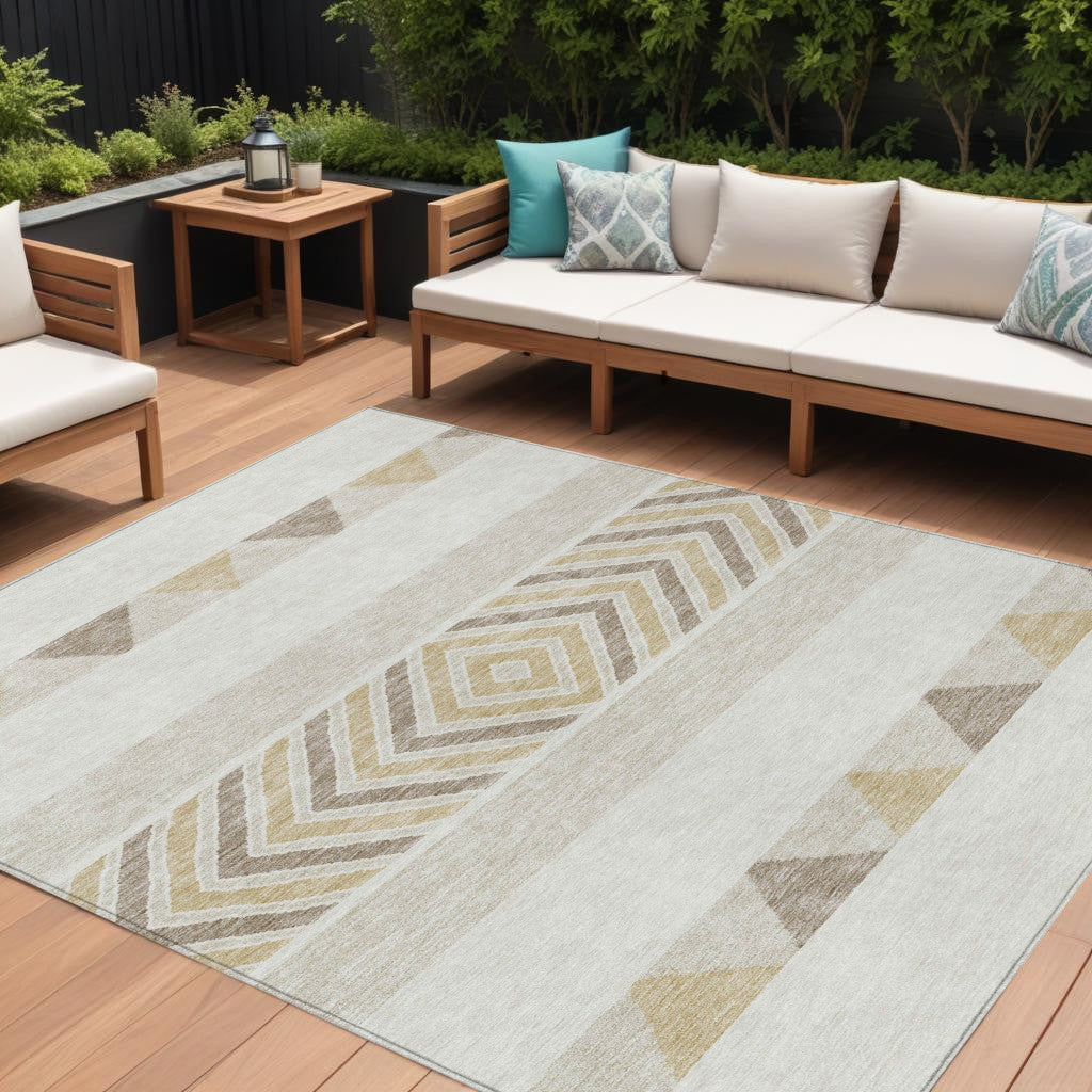 8 X 10 Ivory Beige And Taupe Southwestern Washable Indoor Outdoor Area Rug