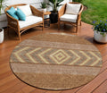 8 Orange Wheat And Taupe Round Southwestern Washable Indoor Outdoor Area Rug