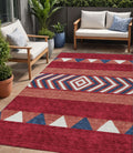 5 X 8 Red White And Navy Blue Southwestern Washable Indoor Outdoor Area Rug