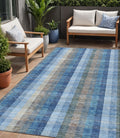 5 X 8 Denim Blue Sky Blue And Beige Plaid Washable Indoor Outdoor Area Rug
