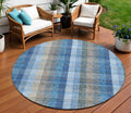 8 Denim Blue Sky Blue And Beige Round Plaid Washable Indoor Outdoor Area Rug