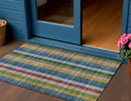 3 X 5 Navy Blue Pink And Sage Plaid Washable Indoor Outdoor Area Rug