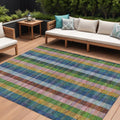 8 X 10 Navy Blue Pink And Sage Plaid Washable Indoor Outdoor Area Rug