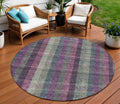 8 Plum Eggplant And Gray Round Plaid Washable Indoor Outdoor Area Rug