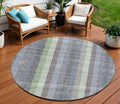 8 Pewter Gray And Mint Green Round Plaid Washable Indoor Outdoor Area Rug