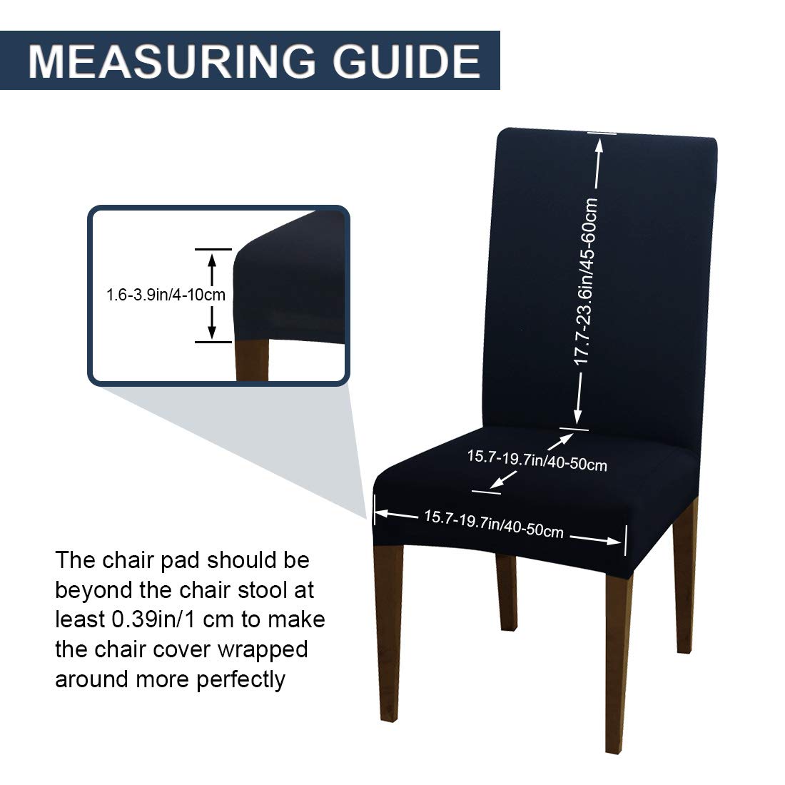 Jqinhome 6 Pcs Dining Chair Slipcover,High Stretch Removable Washable Chair Seat Protector Cover For Home Party Hotel Wedding Ceremony (Navy Blue)