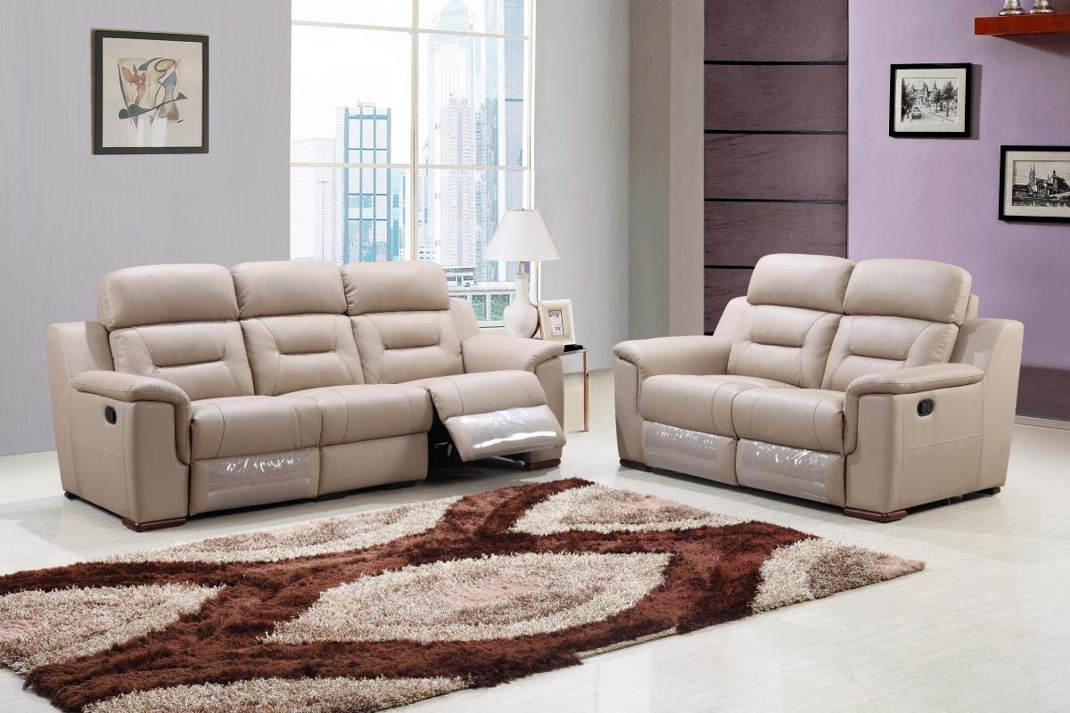 HomeRoots Two Piece Beige Leather Match Five Person Seating Set