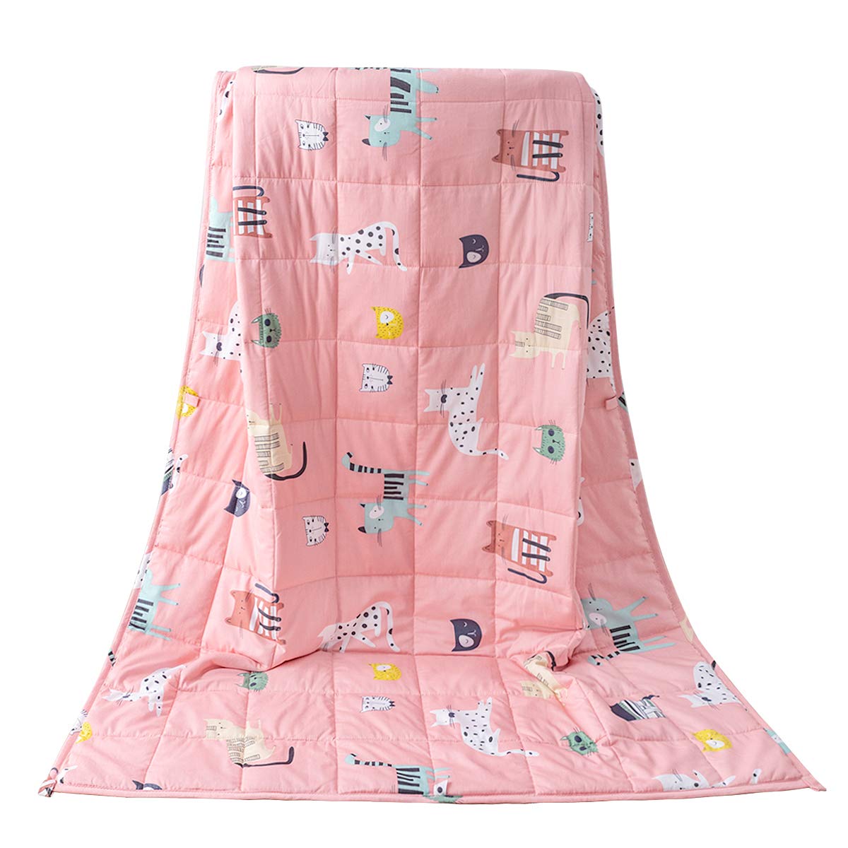 Sivio Kids Weighted Blanket, 3Lbs, 36 X 48 Inches, 100% Natural Cotton Heavy Blanket For Kids And Teens, Pink Cat