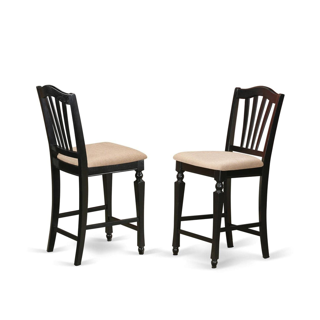 East West Furniture TRCH5-BLK-C 5 Piece Kitchen Counter Height Dining Table Set Includes a Round Pub Table and 4 Linen Fabric Upholstered Chairs, 42x42 Inch, Black & Cherry