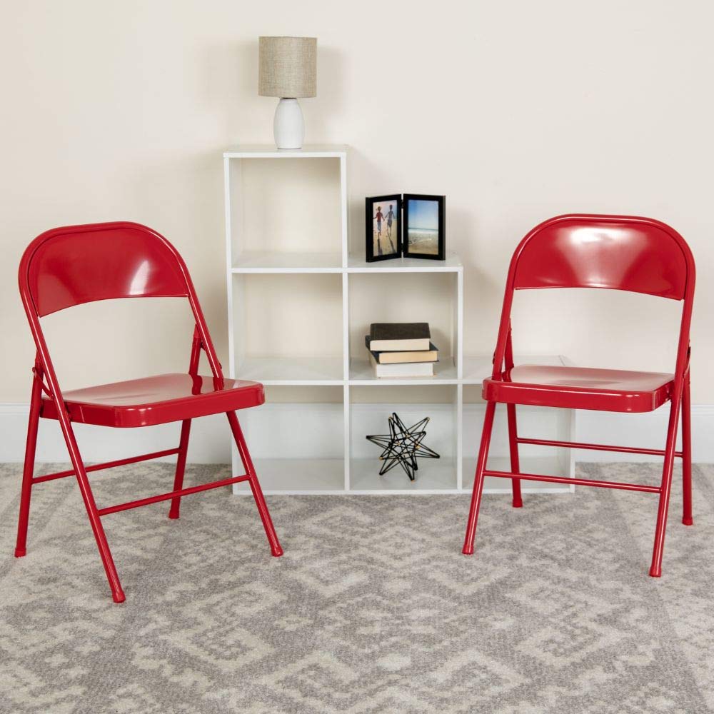 Flash Furniture 2 Pack Hercules Series Double Braced Red Metal Folding Chair