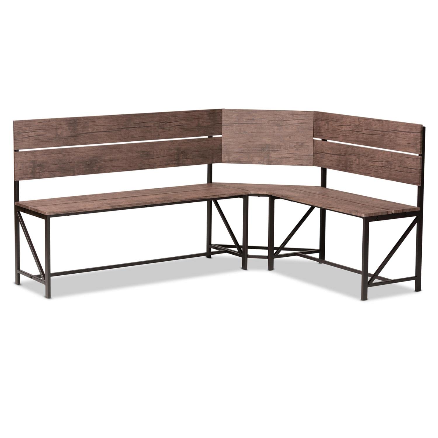Baxton Studio Marston Modern Industrial Brown Finished Wood and Black Finished Metal 2-Piece Dining Nook Set