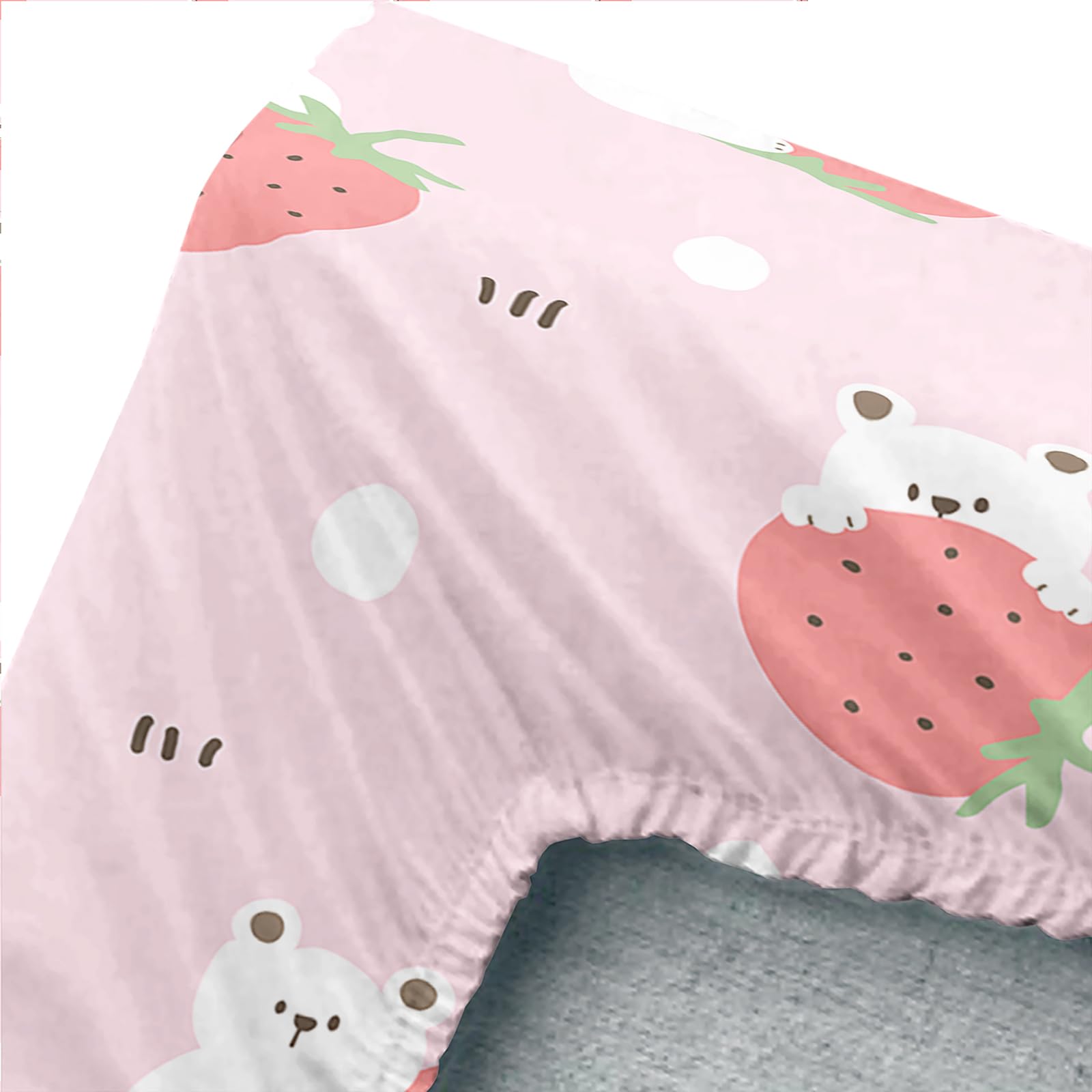 Qoomo Bear Sheet Set,Strawberry Kids Bed Sheets,Pink Bear 16'' Deep Pocket Bed Sheet Set For Boys/Girls/Kids/Teens,4 Piece Sheet