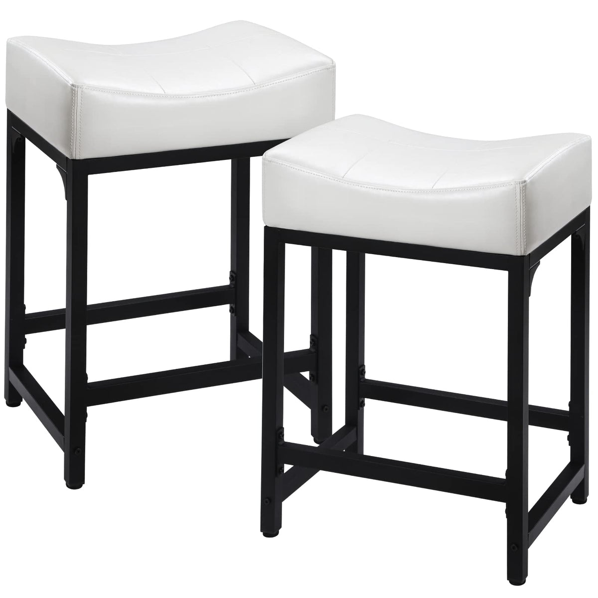 Flyzc Off White Counter Height Bar Stools Set Of 2, 24' White Bar Stools For Kitchen Counter With Cushion, Modern Counter Stools Island Chair For Bar, Kitchen, Support 350Lbs (Off White)