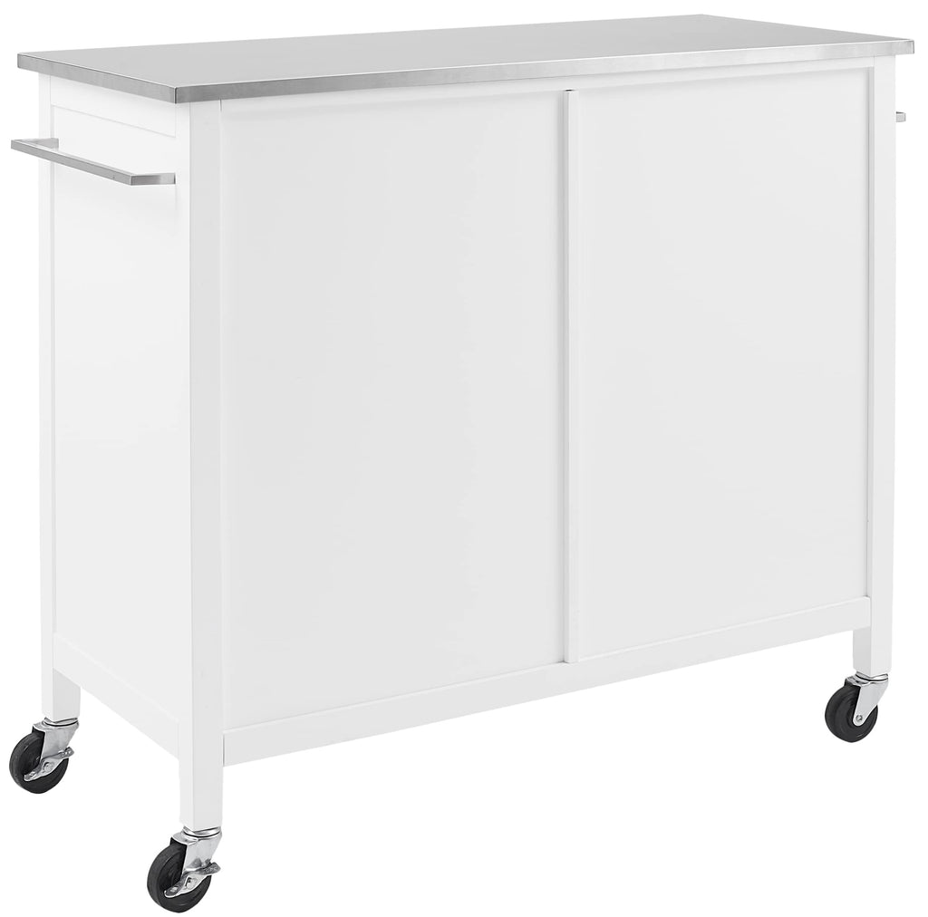 Crosley Furniture Soren Stainless Steel Top Rolling Kitchen Island Cart, Microwave Stand, Coffee Bar, White
