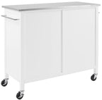 Crosley Furniture Soren Stainless Steel Top Rolling Kitchen Island Cart, Microwave Stand, Coffee Bar, White