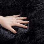 Orinova Black Faux Sheepskin Washable Fluffy Fur Area Rugs For Bedroom Small Fuzzy Carpet For Living Room 2X3 Boho Nursery Rug