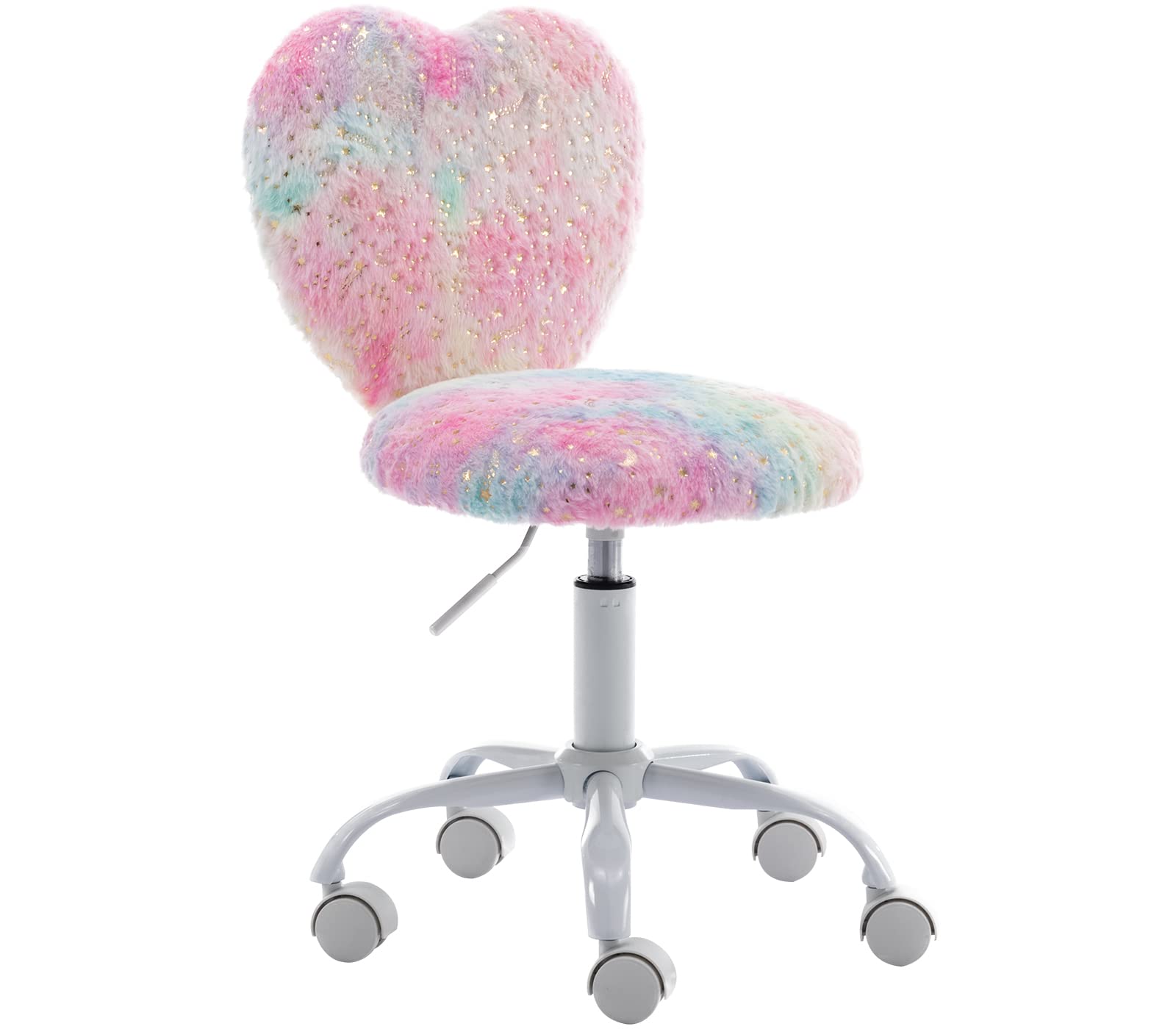 Chairus Kids Desk Chair Faux Fur Study Chair For Teenage Girls, Adjustable Heart Shaped Kids Vanity Chair For Bedroom Reading Living Room, Small Cute Student Task Chair With White Foot, Colorful
