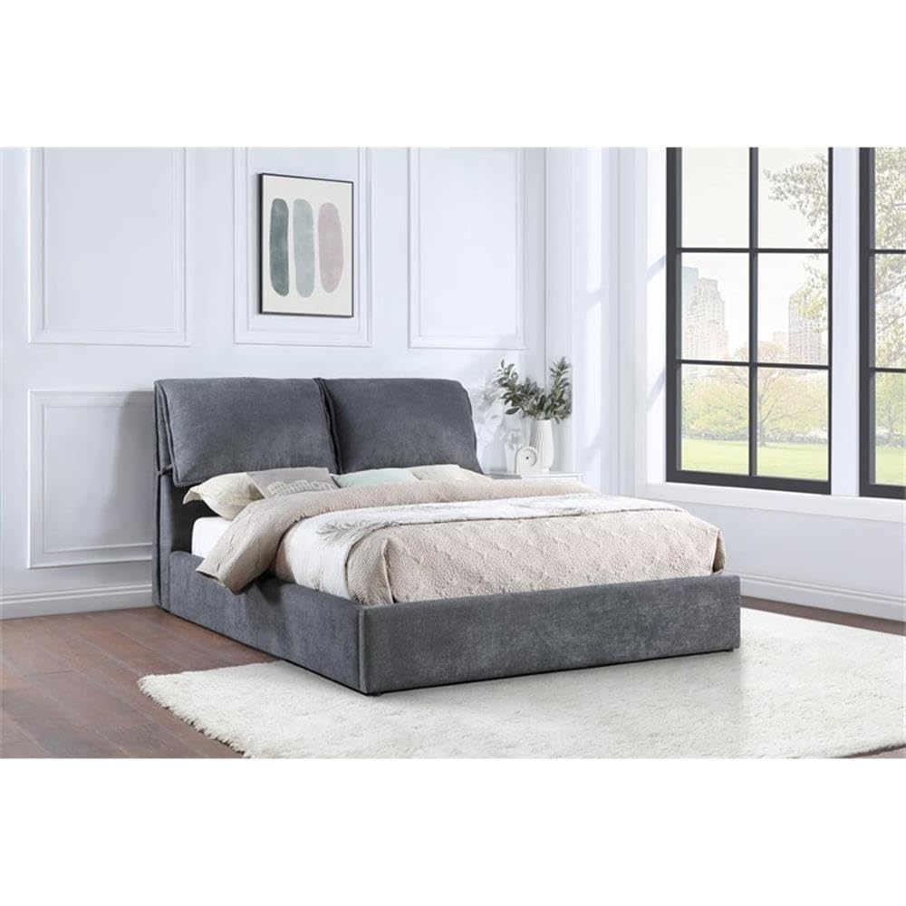 Coaster Laurel Fabric Upholstered Pillow Headboard Eastern King Bed In Gray