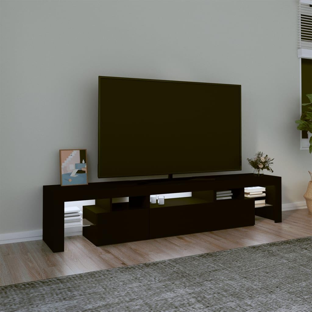 vidaXL TV Cabinet with LED Lights Home Bedroom Living Room Entertainment Center HiFi Side Cabinet TV Console Stand Media Unit Furniture Black