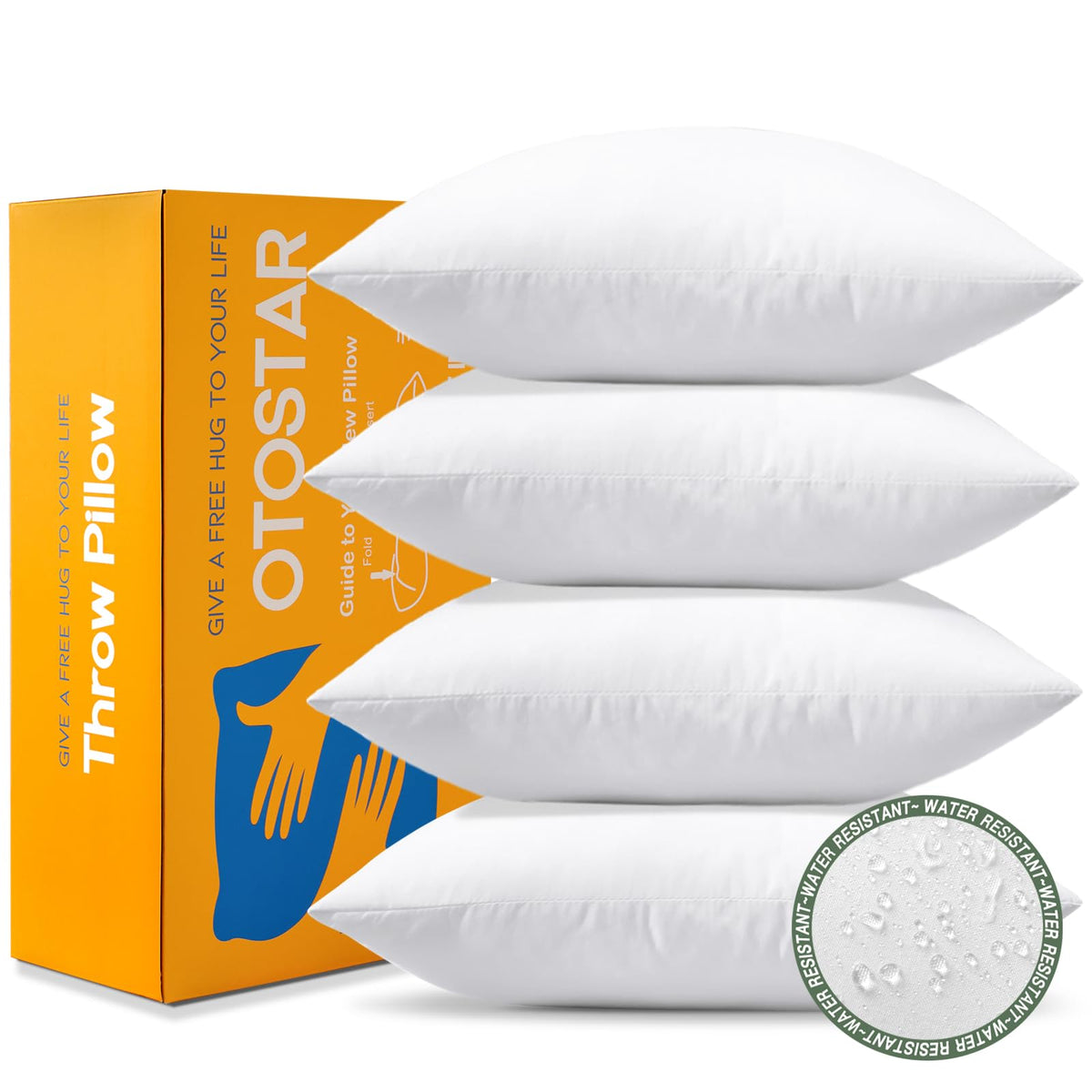Otostar 4 Pack Premium Waterproof Pillows Inserts, 16 X 16 Outdoor Decorative Throw Pillow Inserts Soft Fluffy Plump Cushion Ins