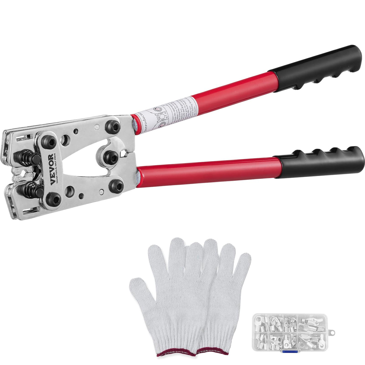 VEVOR Battery Cable Lug Crimping Tool, 10-1/0AWG Aluminum Terminal Battery Lug Crimper, with 60PCS Aluminum Ring Connectors Term