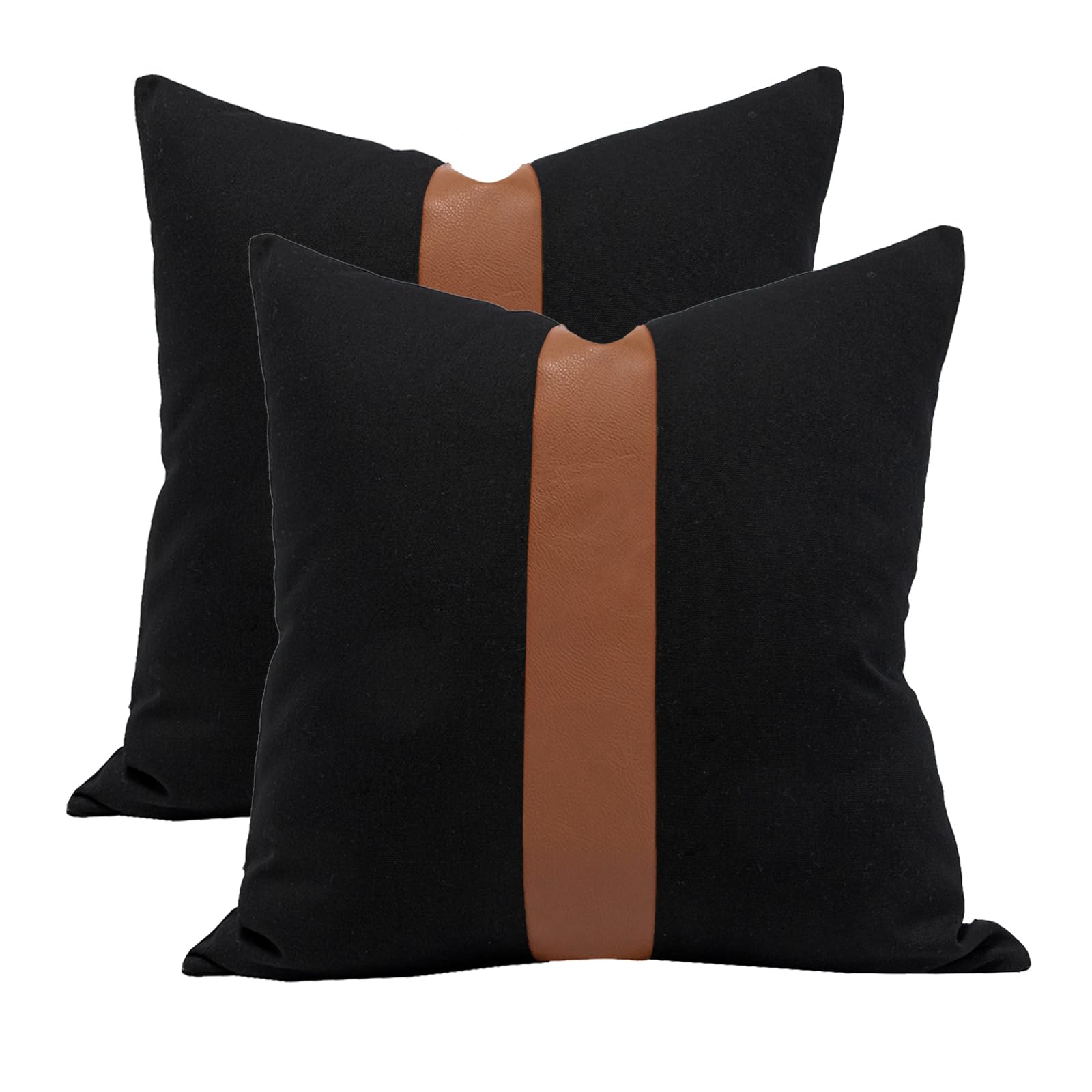 Vfuty Set Of 2 Black Decorative Throw Pillow Cover 20X20 Square Cushion Covers Farmhouse Rustic Pillow Case Modern Leather Pillo