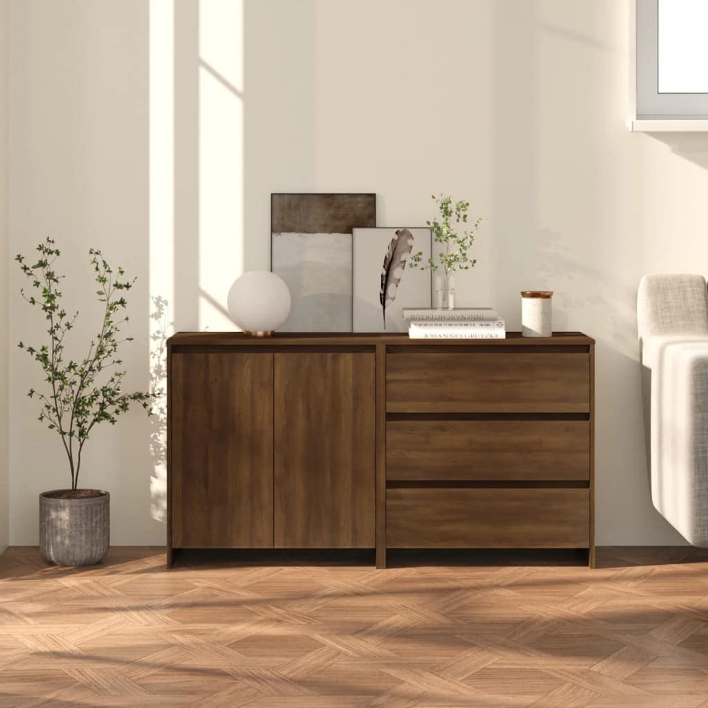 vidaXL Sideboard 2 Piece Home Indoor Bedroom Living Room Highboard Buffet Side Storage Console Cabinet Furniture Brown Oak Engineered Wood