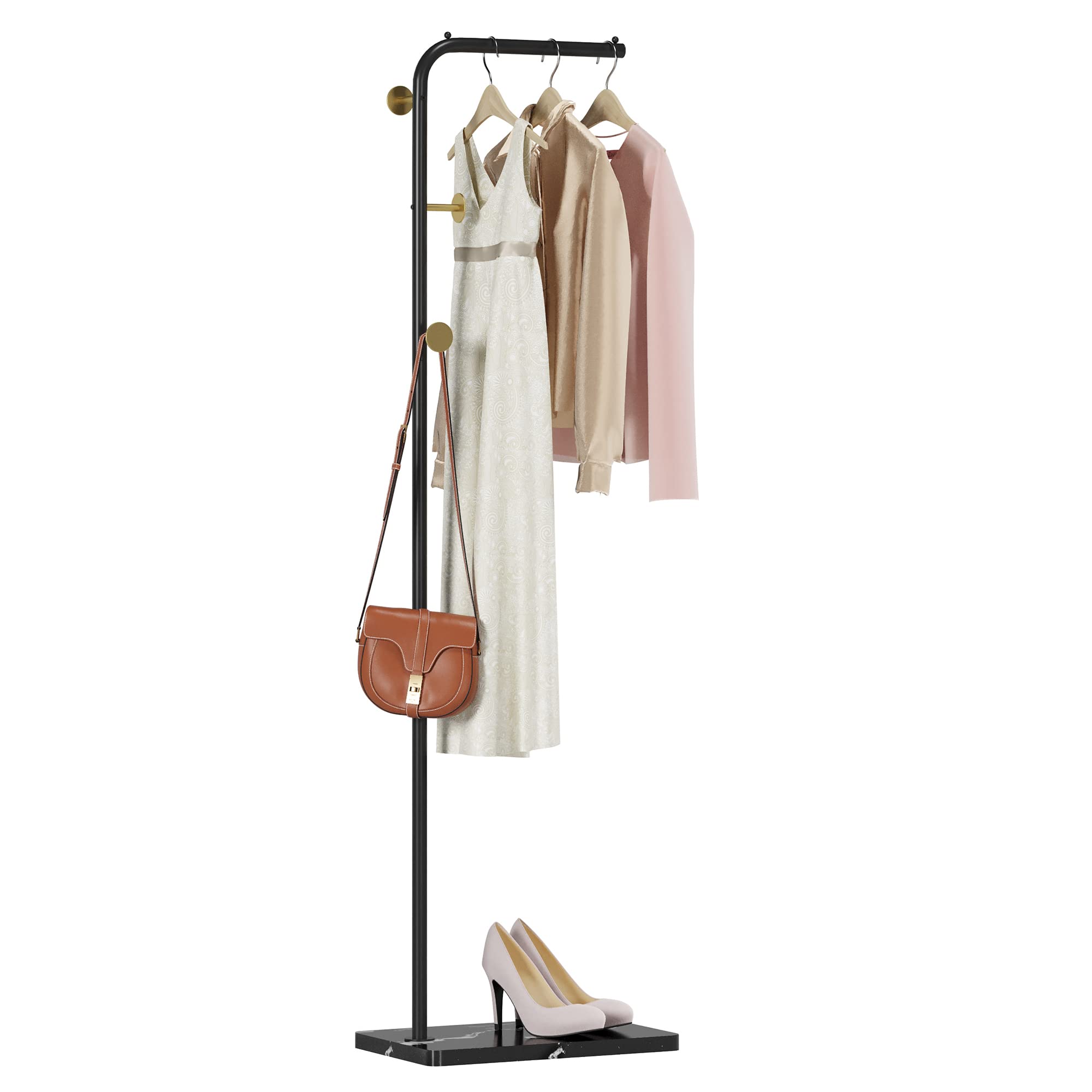HOMEFORT Metal Coat Rack, Modern Coat Tree with 3 Hooks, L Shaped Coat Hanger Stand, Freestanding Coat Rack for Entryway and Cor