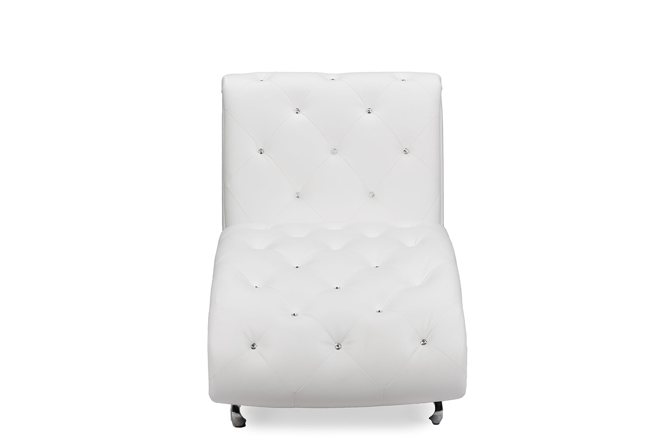 Baxton Studio Pease Contemporary Faux Leather Upholstered Crystal Button Tufted Chaise Lounge, White