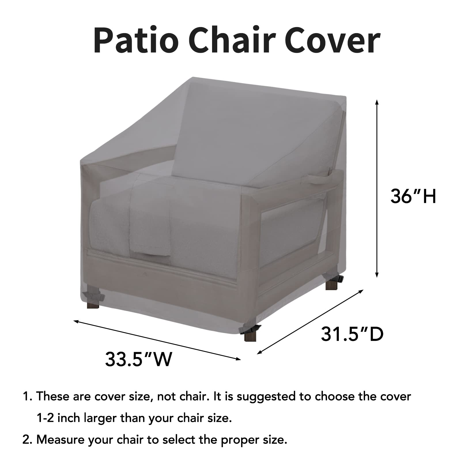 Easy-Going Waterproof Patio Chair Cover Uv Resistant Outdoor Chair Cover Weatherproof Lawn Patio Furniture Cover With Tape Sealed Seam (2 Pack-33.5Wx31.5Dx36H Inch, Grey)