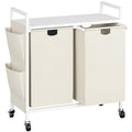 WOWLIVE Double Laundry Hamper with Lid,Rolling Laundry Basket Organizer with Wheels, Iron-Made Laundry Sorter with Top Shelf and