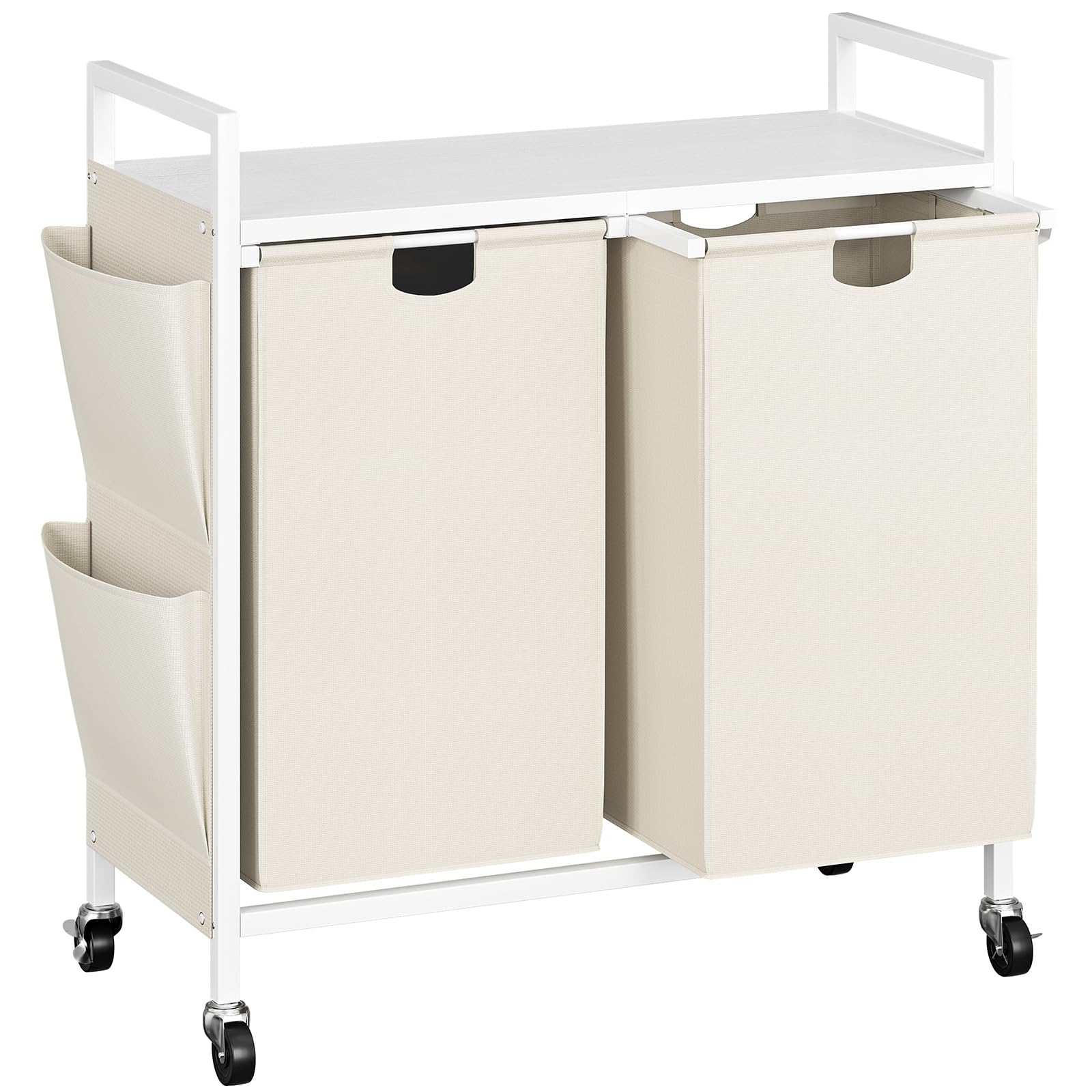 WOWLIVE Double Laundry Hamper with Lid,Rolling Laundry Basket Organizer with Wheels, Iron-Made Laundry Sorter with Top Shelf and