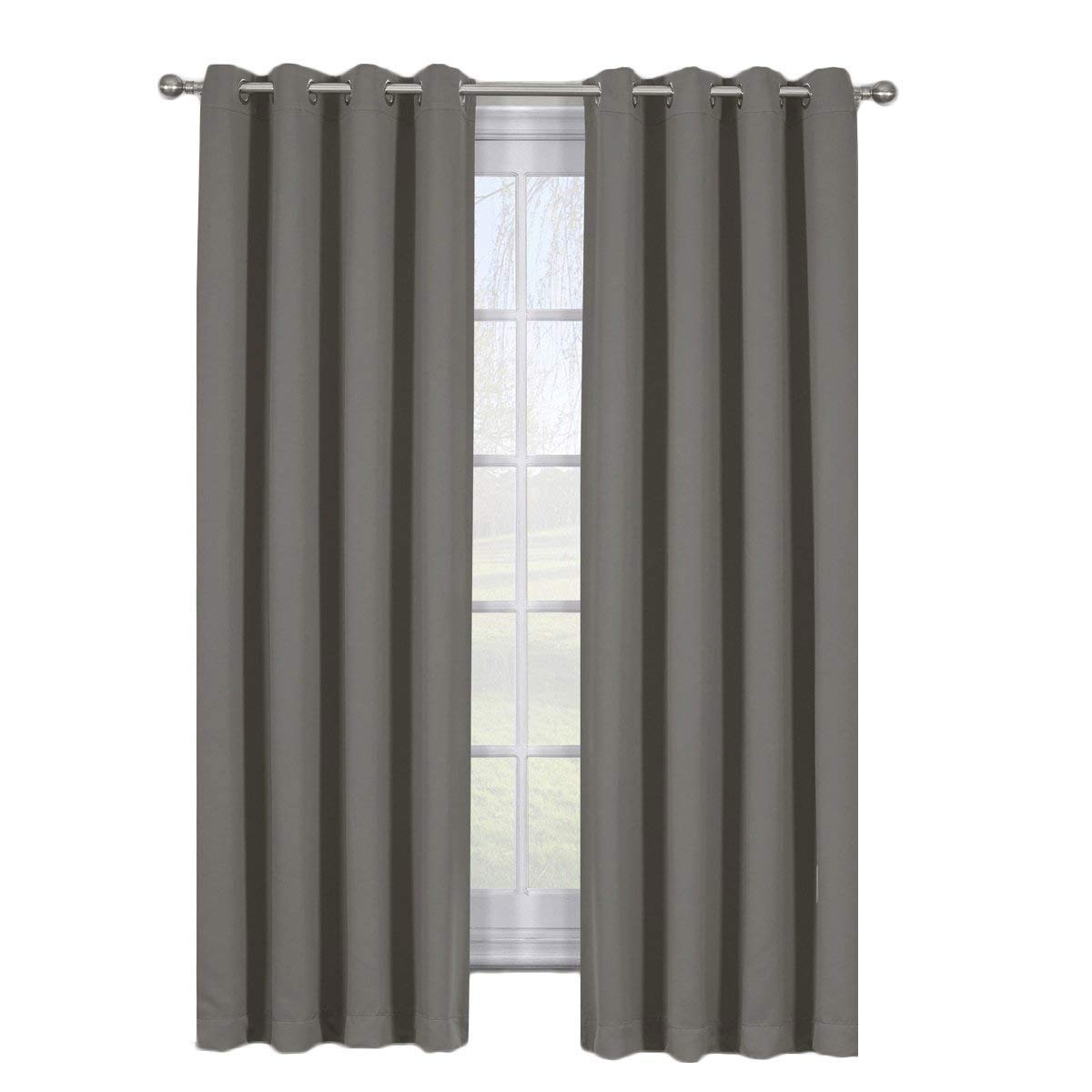 Royal Bedding Ava Gray Curtains, Top Grommet Blackout, Triple Weave Blackout Window Curtain Panels, Pair/Set Of 2 Panels With Ti