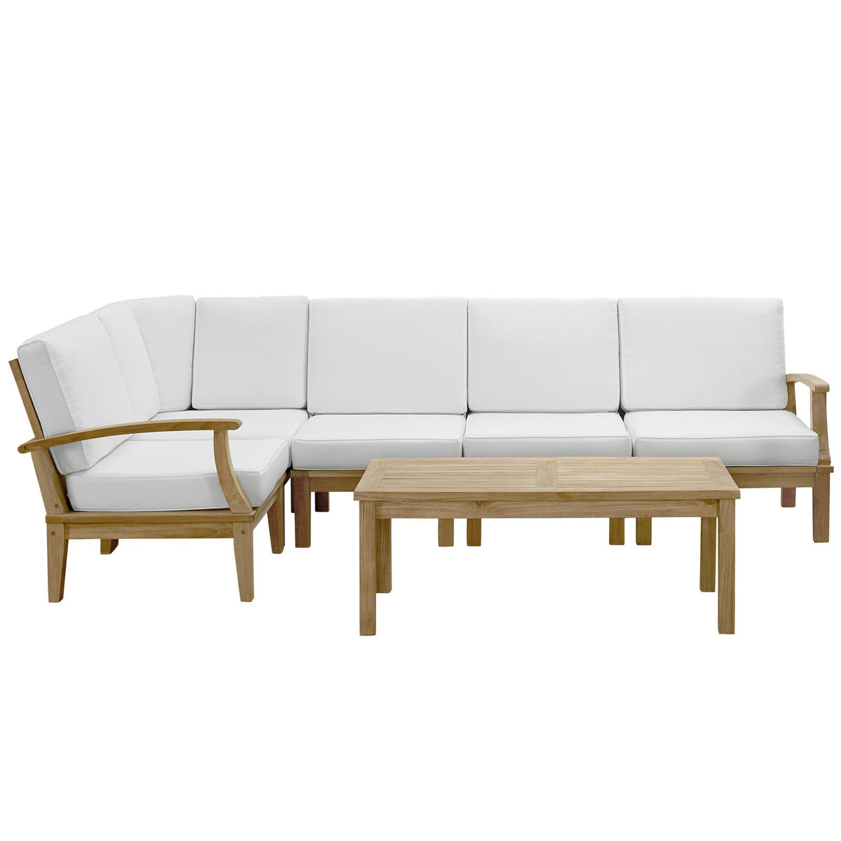 Lexmod Marina Outdoor Patio Teak Sofa Set, Natural White