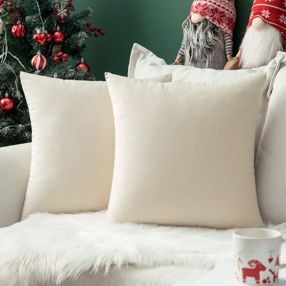 Miulee Pack Of 2 Velvet Pillow Covers Decorative Square Pillowcase Soft Solid Christmas Cushion Case For Spring Sofa Bedroom Car