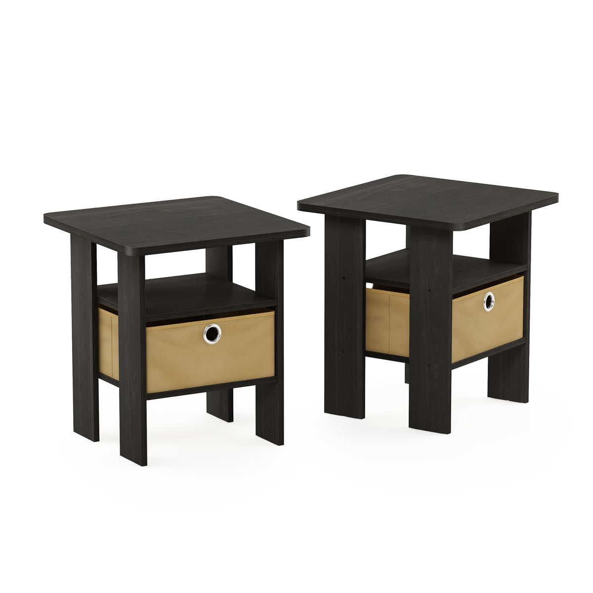 Furinno Andrey Set of 2 End / Side Table / Night Stand / Bedside Table with Bin Drawer, Espresso