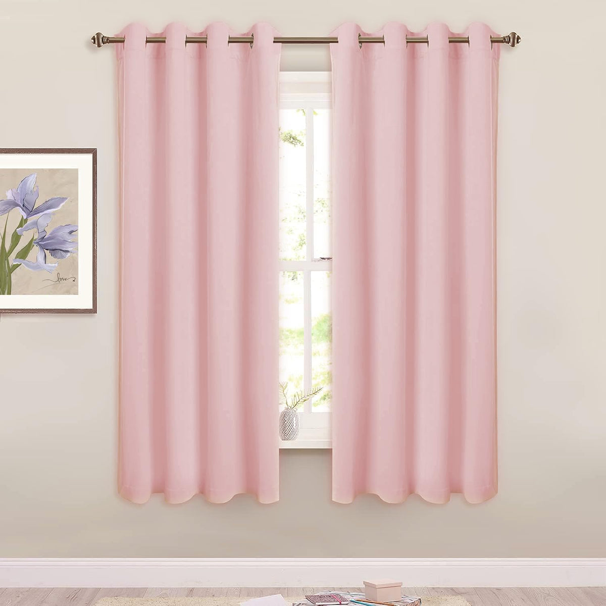 SMILETIME Pink 63 in Long Velvet Curtains with Grommet, Thermal Insulated Super Soft Privacy Noise Reducing Light Blocking Velve