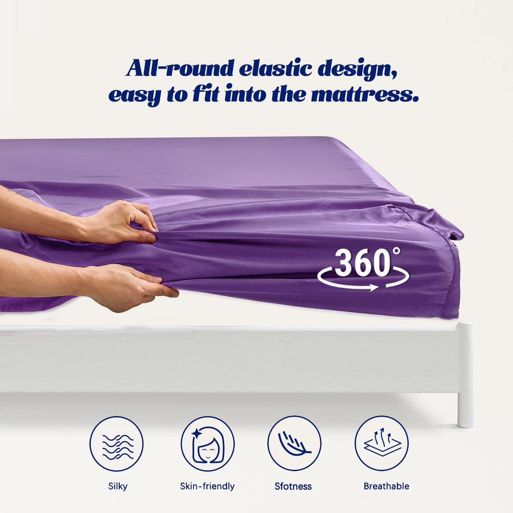Mr&Hm Satin Fitted Sheet Twin Size, Silky Bottom Sheet With Elastic Corner Straps, Deep Pocket Up To 15 Inch, No More Slipping O